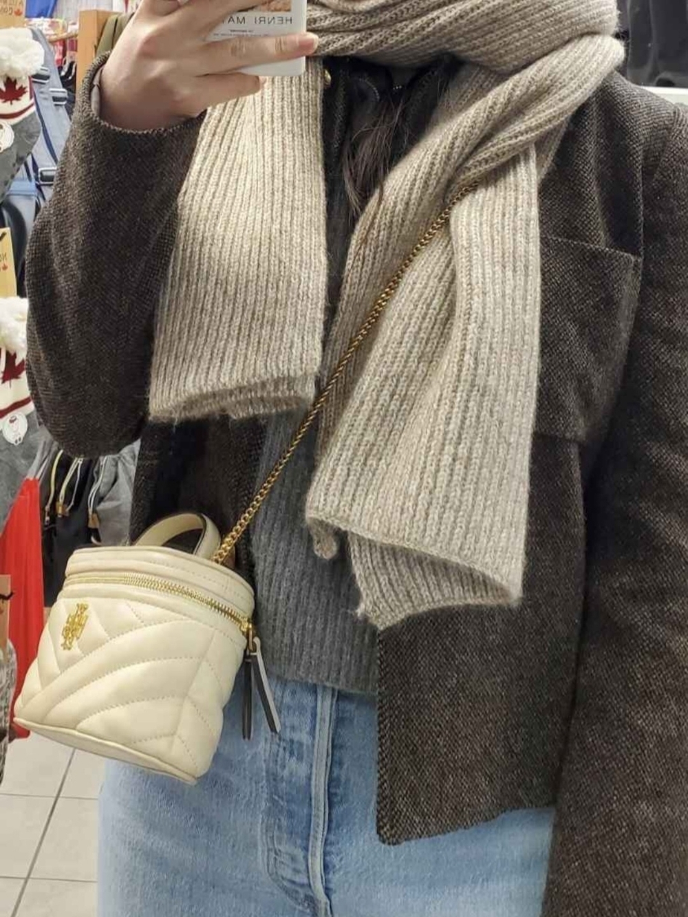 Tory Burch Kira Quilted Cream Crossbody Bag with Gold Chain